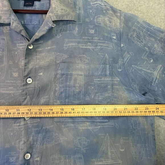Brooks Brothers 100% Silk Blueprint Print Button Up Shirt Mens Large - Picture 4 of 6